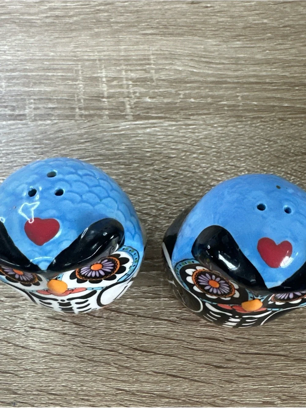 Source Unknown Day of the Dead Owl Salt and Pepper Shakers - Blue, Black, Orange